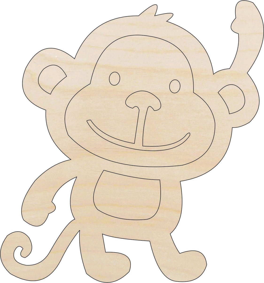 Waving Monkey Wood Craft Shape – Laser Cut Baltic Birch Unfinished DIY Wood Art Supplies APE10 - The Wood Shape Store