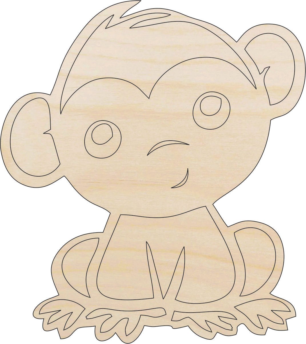 Cute Monkey Wood Craft Shape – Laser Cut Baltic Birch Unfinished DIY Wood Art Supplies APE2 - The Wood Shape Store
