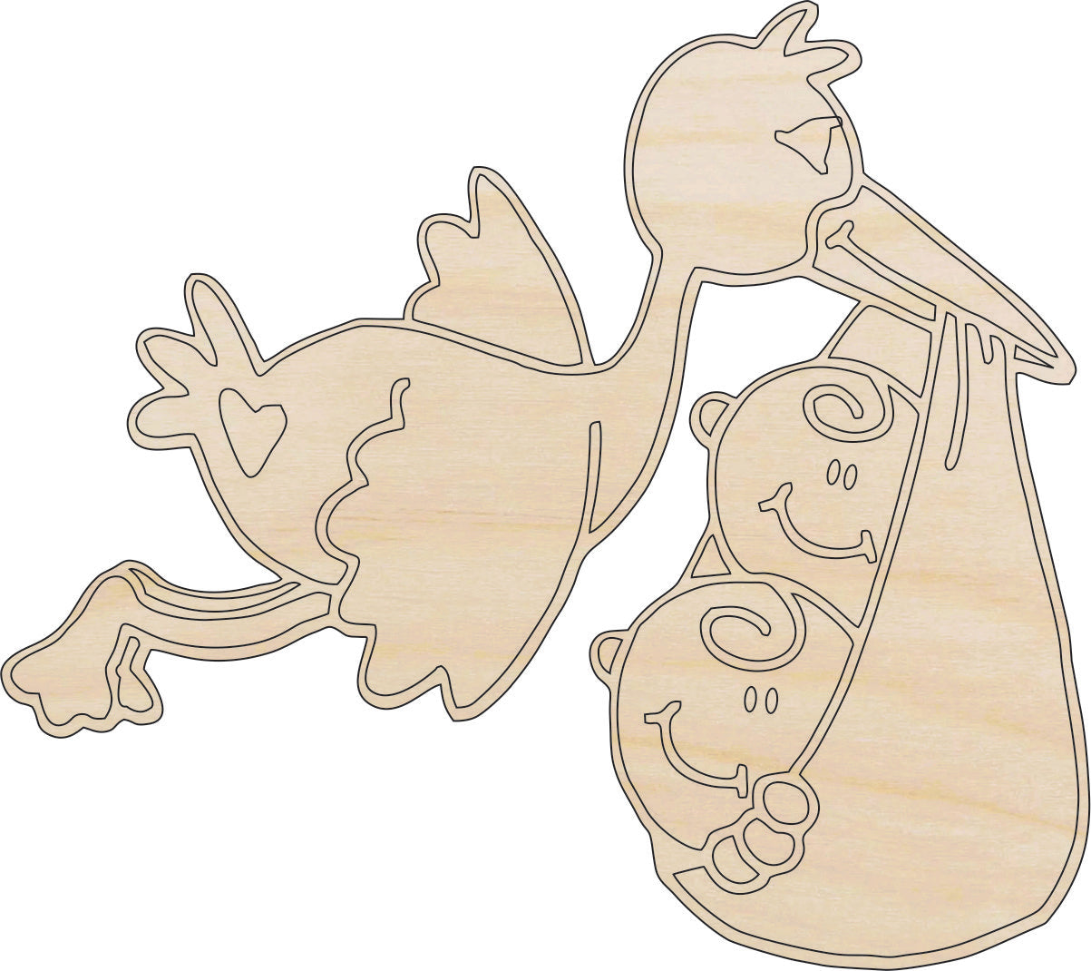 Bird Stork - Laser Cut Out Unfinished Wood Craft Shape BBY12 Bird Stork - Laser Cut Out Unfinished Wood Craft Shape BBY12