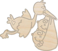 Stork with Baby Wood Craft Shape – Laser Cut Baltic Birch Unfinished DIY Wood Art Supplies BBY12 - The Wood Shape Store