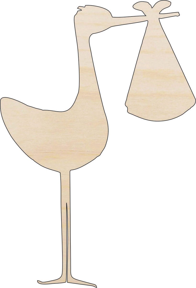 Stork & Baby Wood Craft Shape – Laser Cut Baltic Birch Unfinished DIY Wood Art Supplies BBY1 - The Wood Shape Store