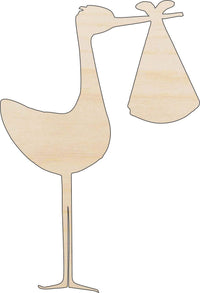 Stork & Baby Wood Craft Shape – Laser Cut Baltic Birch Unfinished DIY Wood Art Supplies BBY1 - The Wood Shape Store