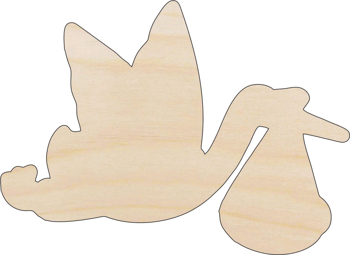 Stork & Baby Wood Craft Shape – Laser Cut Baltic Birch Unfinished DIY Wood Art Supplies BBY29 - The Wood Shape Store