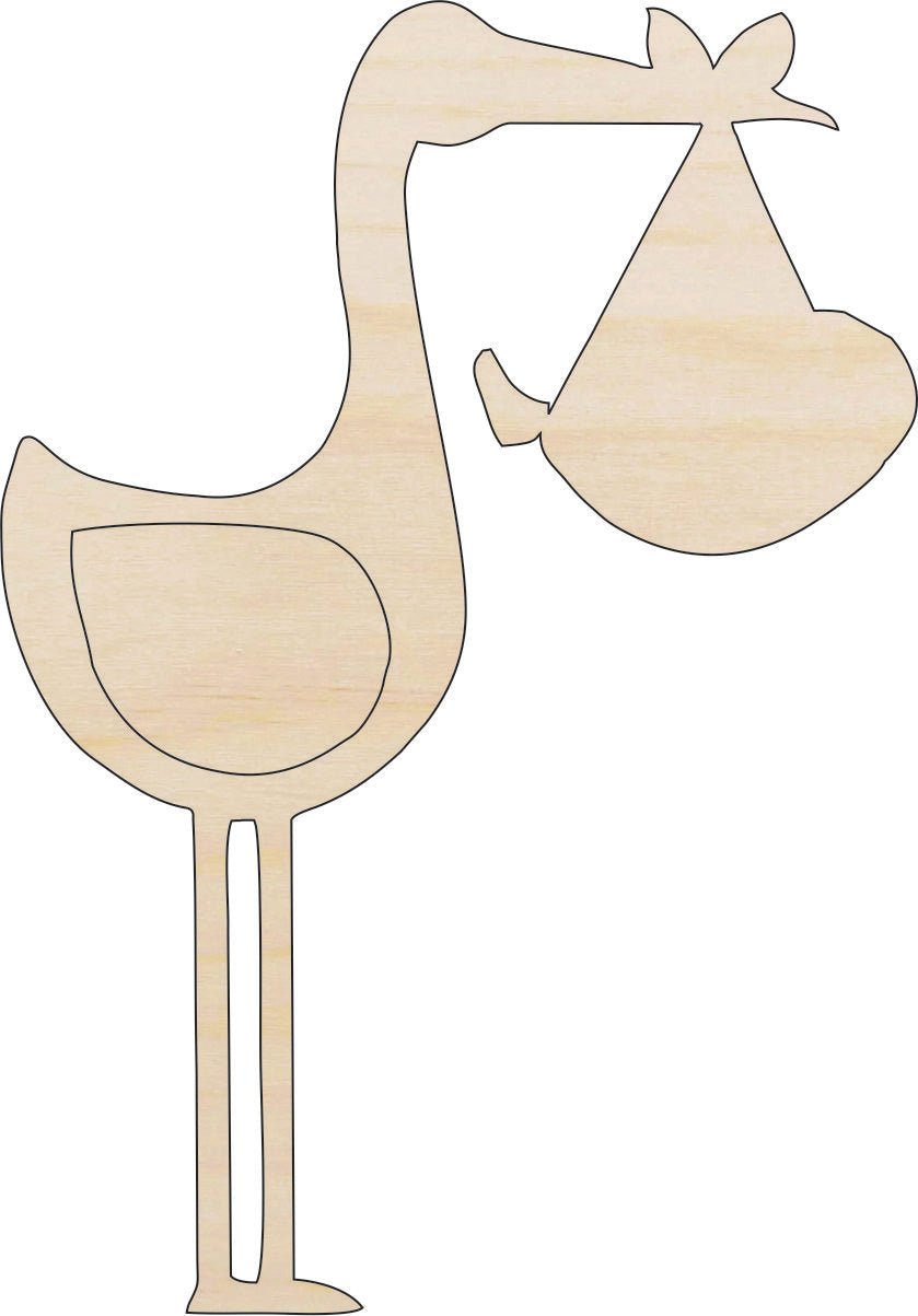 Stork & Baby Wood Craft Shape – Laser Cut Baltic Birch Unfinished DIY Wood Art Supplies BBY30 - The Wood Shape Store