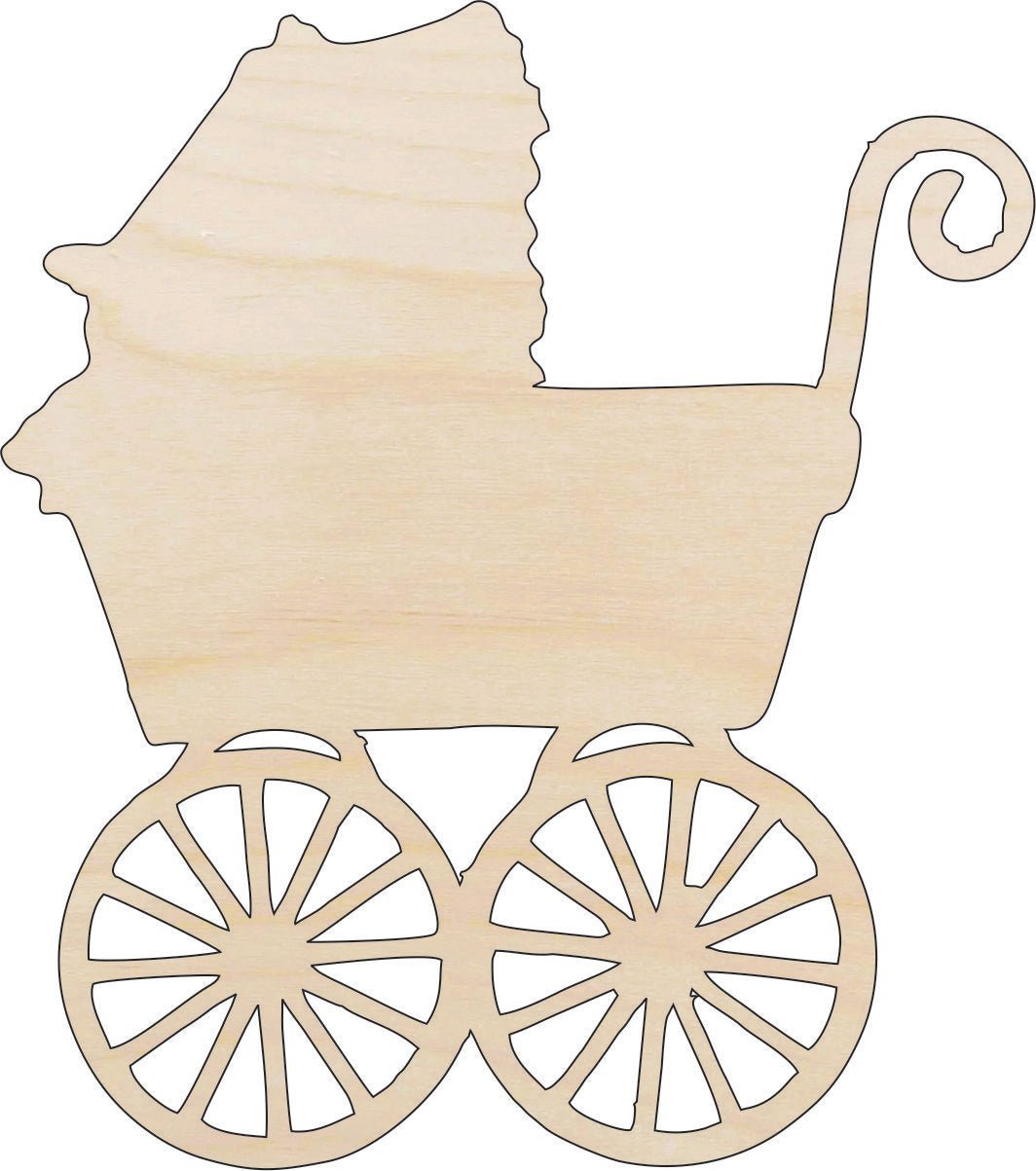 Baby Carriage Wood Craft Shape – Laser Cut Baltic Birch Unfinished DIY Wood Art Supplies BBY35 - The Wood Shape Store