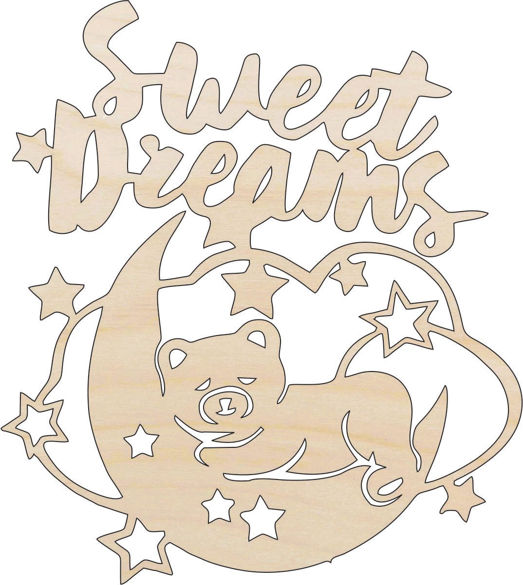 Bear & Moon Wood Craft Shape – Laser Cut Baltic Birch Unfinished DIY Wood Art Supplies BBY41 - The Wood Shape Store