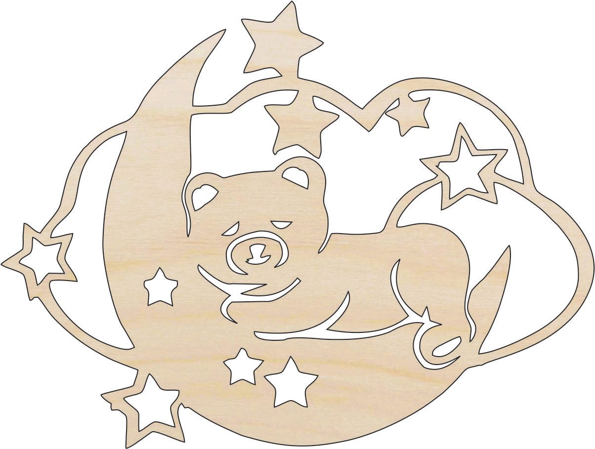 Bear & Moon Wood Craft Shape – Laser Cut Baltic Birch Unfinished DIY Wood Art Supplies BBY47 - The Wood Shape Store