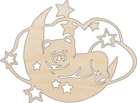 Bear & Moon Wood Craft Shape – Laser Cut Baltic Birch Unfinished DIY Wood Art Supplies BBY47 - The Wood Shape Store