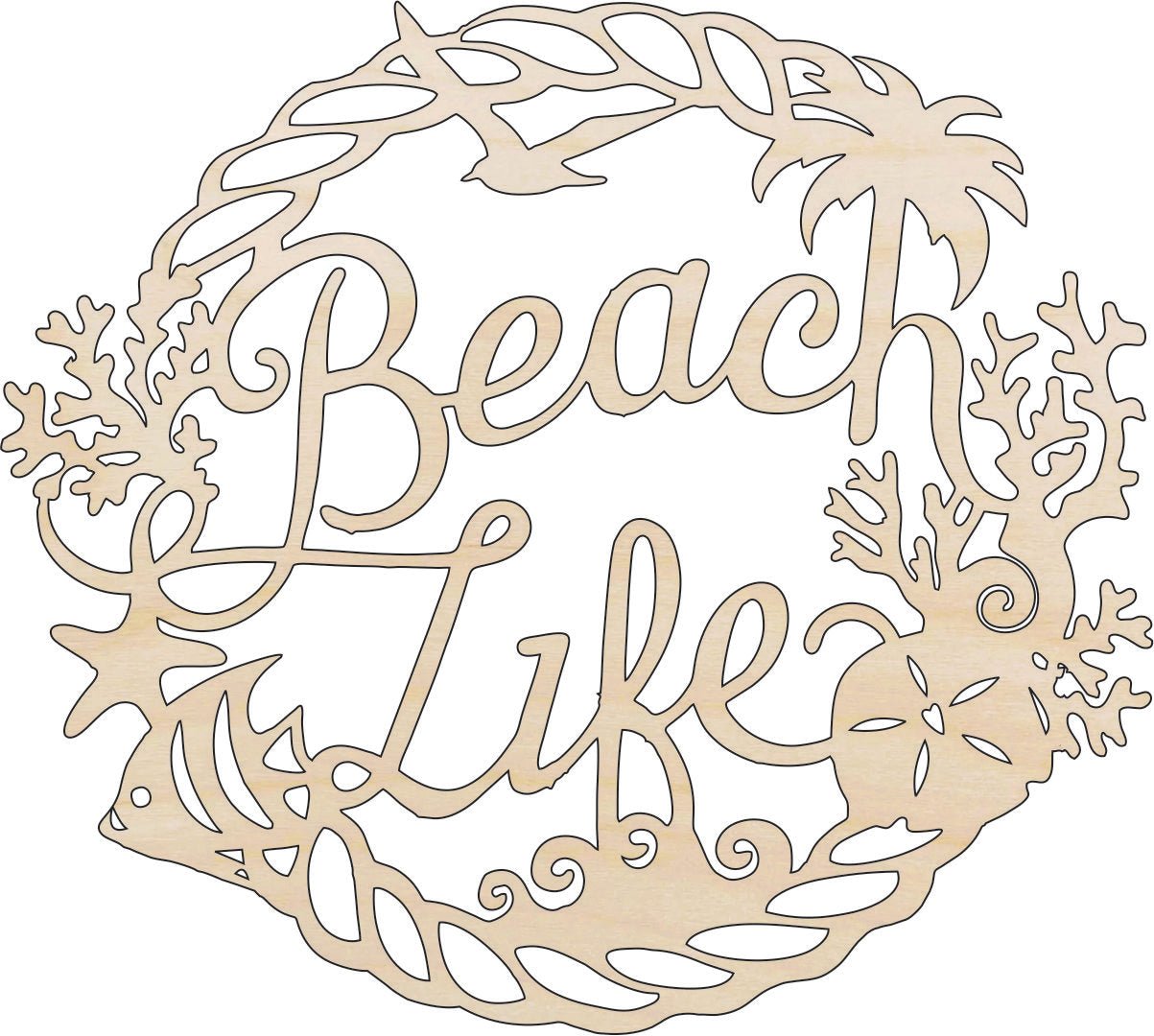 Beach Life Wood Craft Shape – Laser Cut Baltic Birch Unfinished DIY Wood Art Supplies BCH24 - The Wood Shape Store