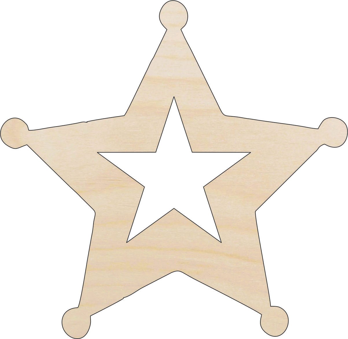 Sheriff Star Badge Wood Craft Shape – Laser Cut Baltic Birch Unfinished DIY Art Supplies BDG31 - The Wood Shape Store