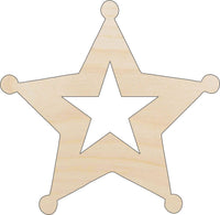 Sheriff Star Badge Wood Craft Shape – Laser Cut Baltic Birch Unfinished DIY Art Supplies BDG31 - The Wood Shape Store