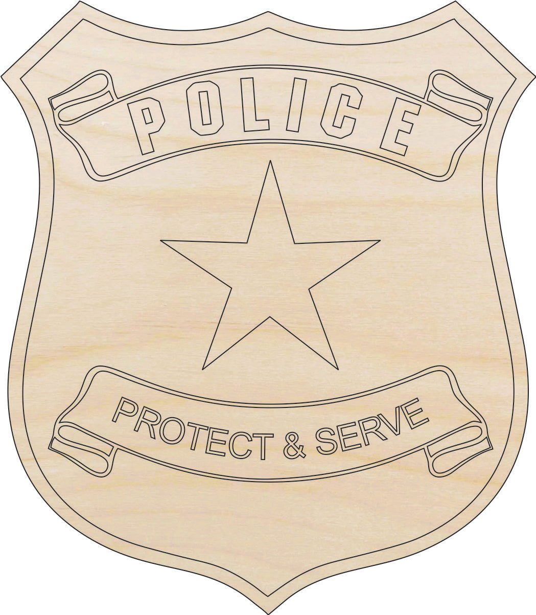 Police Badge Wood Craft Shape – Laser Cut Baltic Birch Unfinished DIY Wood Art Supplies BDG4 - The Wood Shape Store
