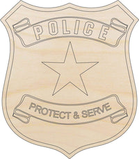 Police Badge Wood Craft Shape – Laser Cut Baltic Birch Unfinished DIY Wood Art Supplies BDG4 - The Wood Shape Store