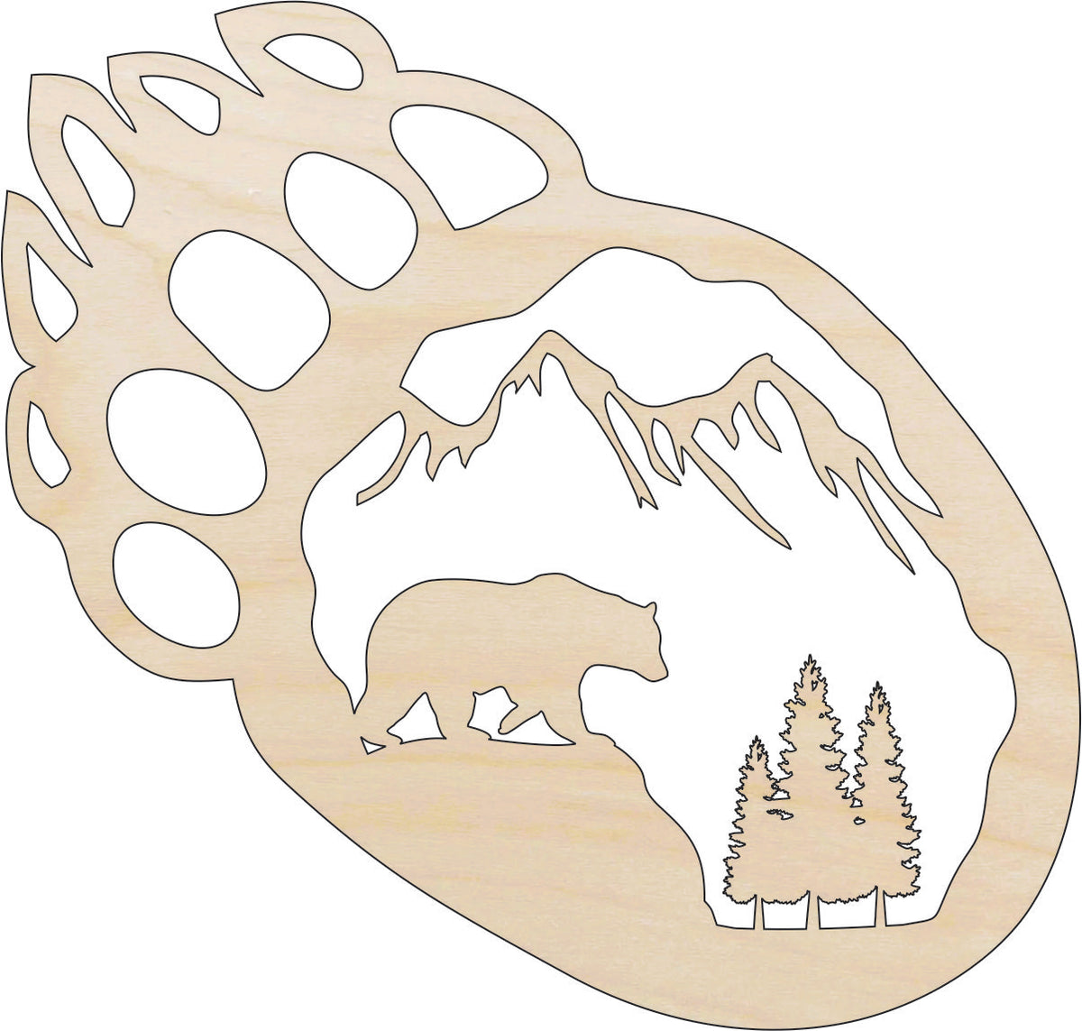 Scene Bear - Laser Cut Out Unfinished Wood Craft Shape BER43 Scene Bear - Laser Cut Out Unfinished Wood Craft Shape BER43