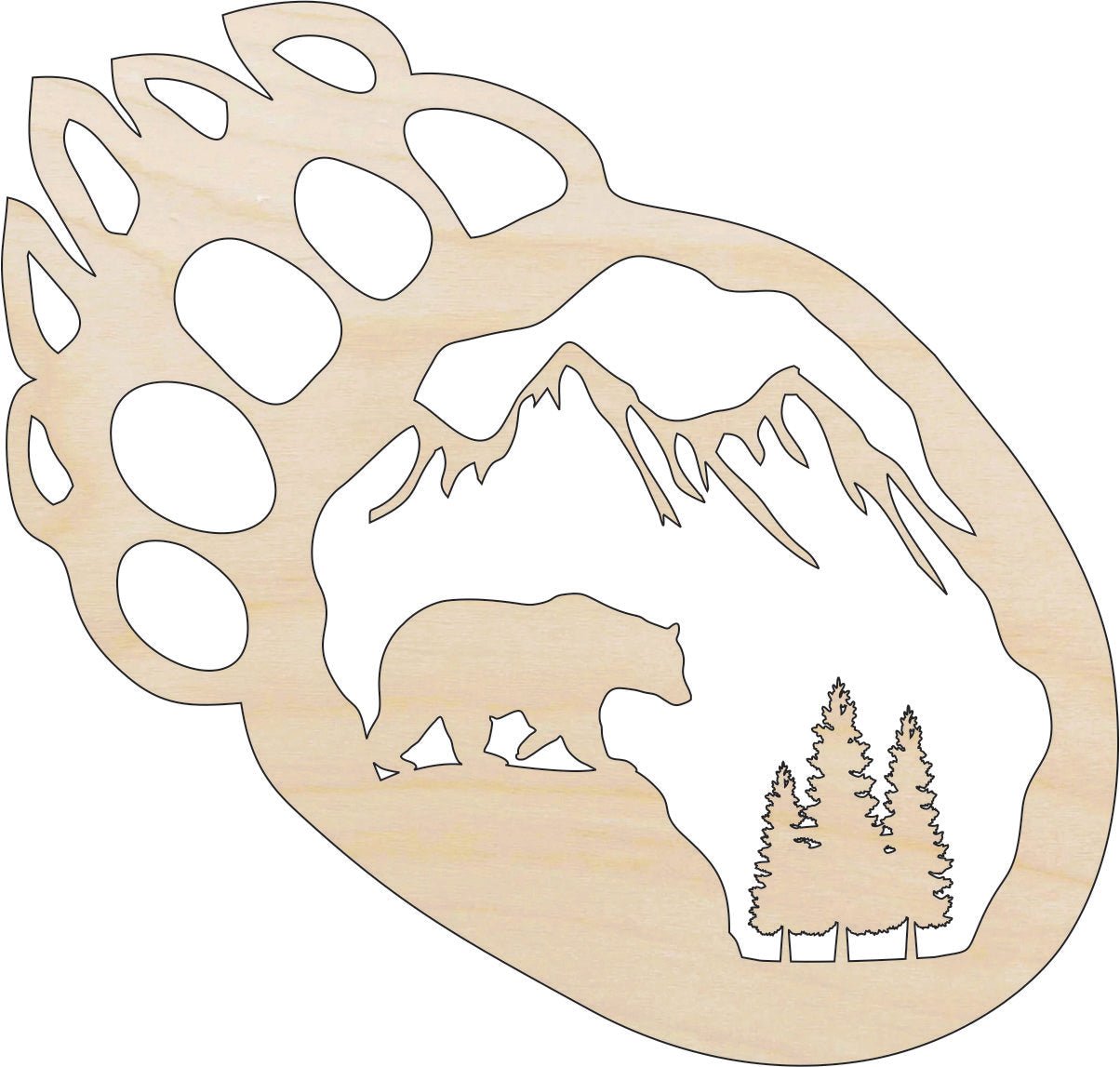 Bear Paw Wood Craft Shape - laser Cut Out & Unfinished DIY Wood Art Supplies BER43 - The Wood Shape Store
