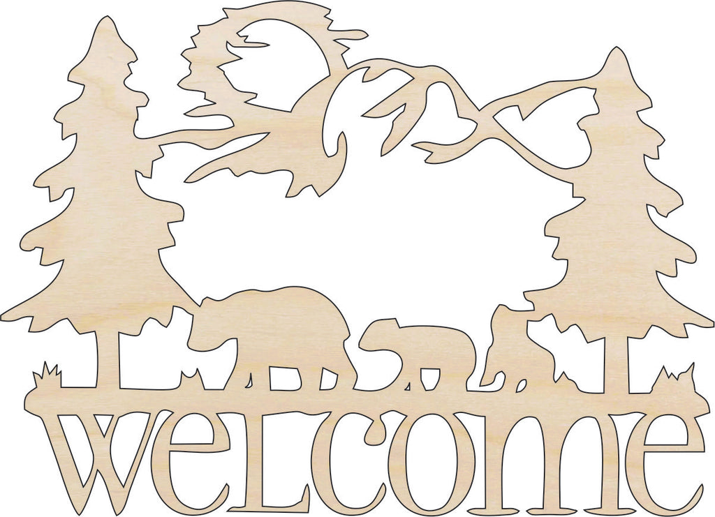 Sign Welcome Bear - Laser Cut Out Unfinished Wood Craft Shape BER46