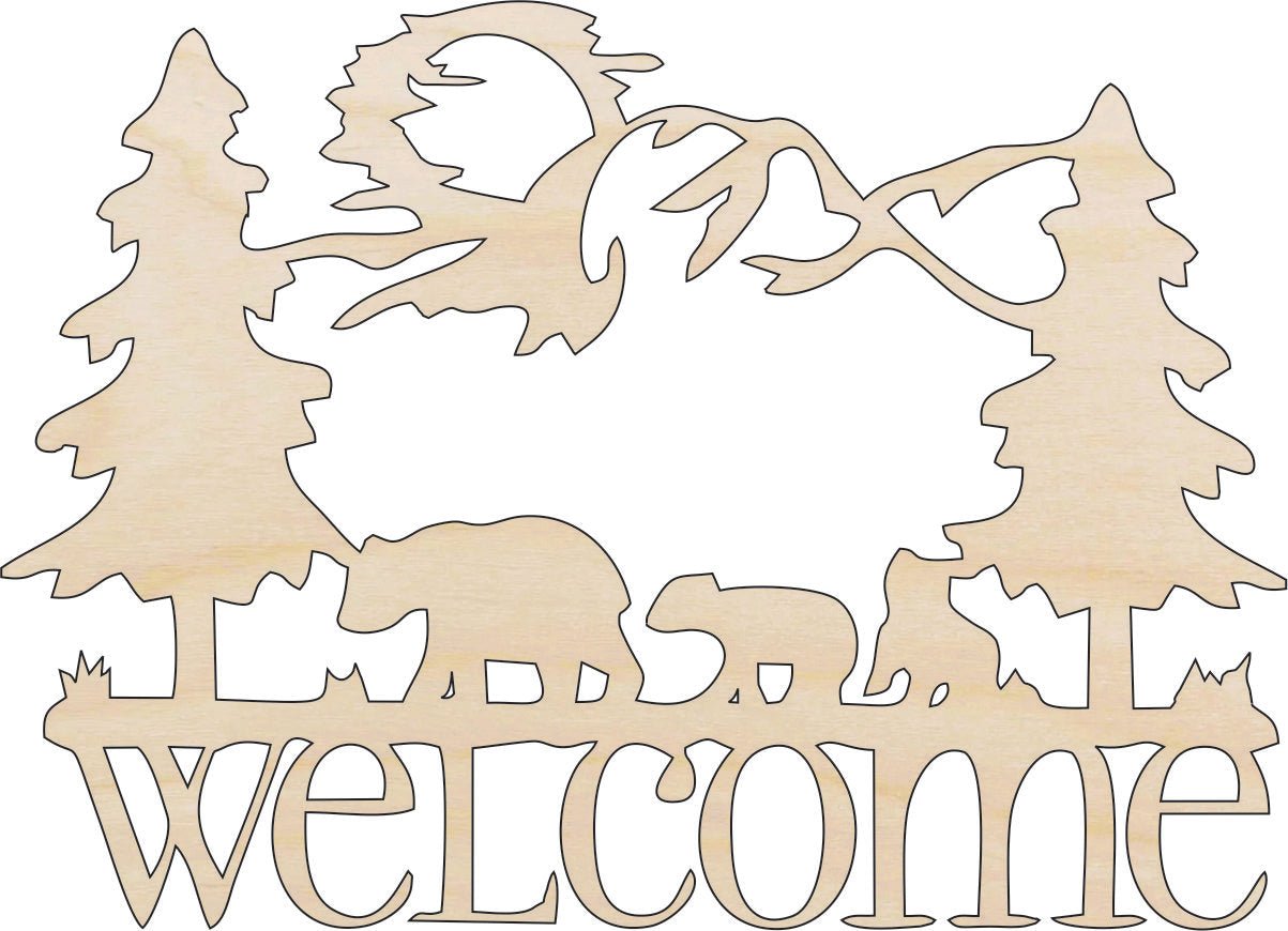 Welcome Bear Wood Craft Shape - laser Cut Out & Unfinished DIY Wood Art Supplies BER46 - The Wood Shape Store