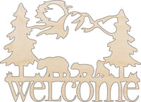 Welcome Bear Wood Craft Shape - laser Cut Out & Unfinished DIY Wood Art Supplies BER46 - The Wood Shape Store
