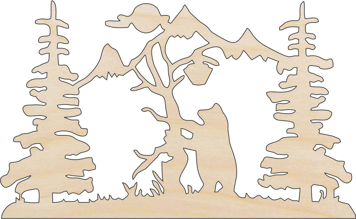 Scene Bear - Laser Cut Out Unfinished Wood Craft Shape BER59 Scene Bear - Laser Cut Out Unfinished Wood Craft Shape BER59