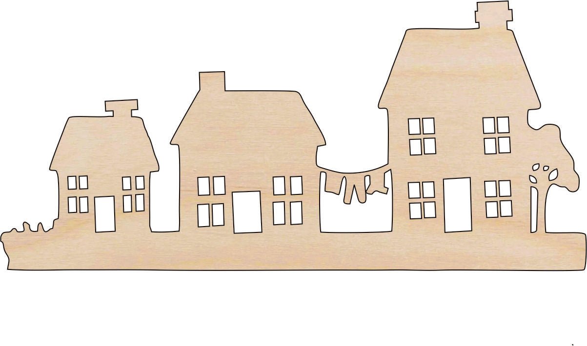 Houses Wood Craft Shape - Laser Cut Baltic Birch Unfinished DIY Wood Art Supplies BLD104 - The Wood Shape Store