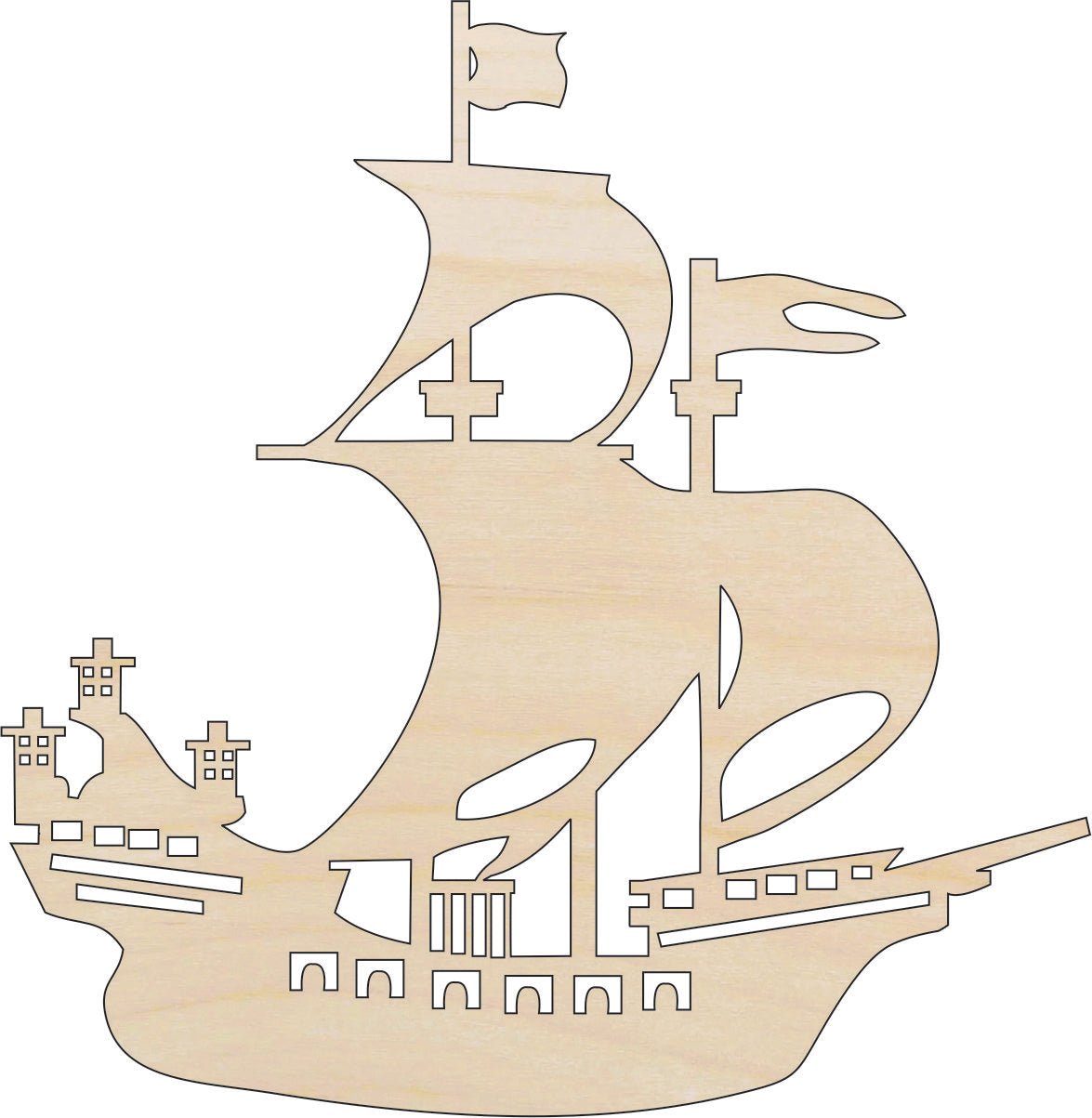 Pirate Ship Wood Craft Shape - Laser Cut Baltic Birch Unfinished DIY Wood Art Supplies BOT14 - The Wood Shape Store