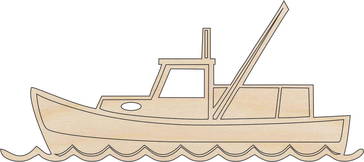 Shrimp Boat Wood Craft Shape - Laser Cut Baltic Birch Unfinished DIY Wood Art Supplies BOT44 - The Wood Shape Store