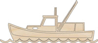 Shrimp Boat Wood Craft Shape - Laser Cut Baltic Birch Unfinished DIY Wood Art Supplies BOT44 - The Wood Shape Store