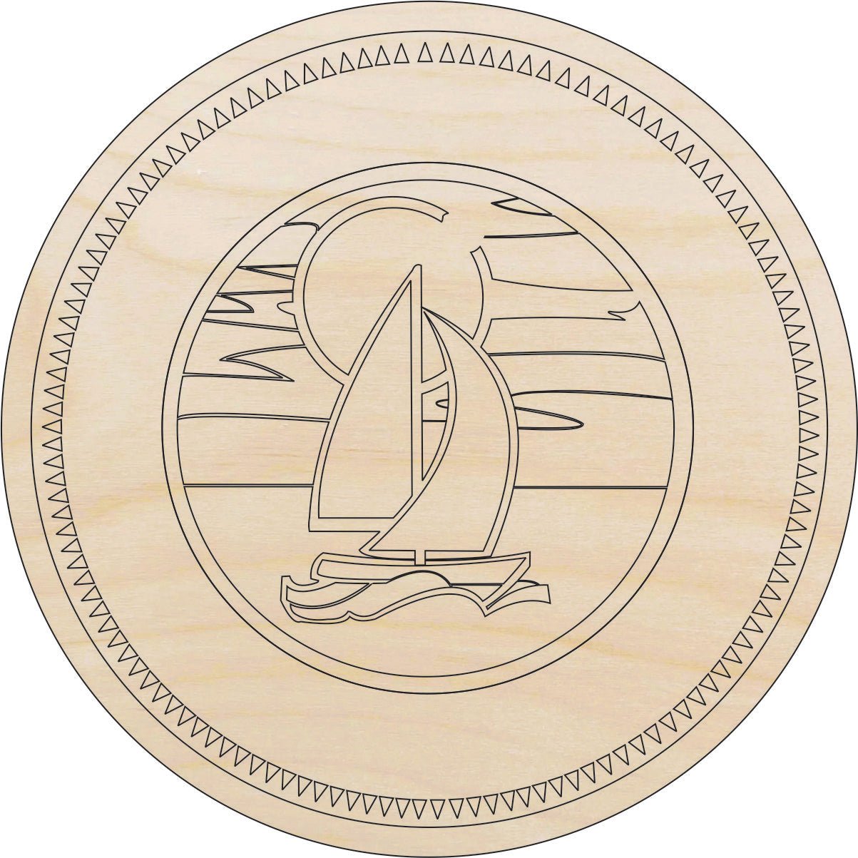 Sailboat Scene Wood Craft Shape - Laser Cut Baltic Birch Unfinished DIY Wood Art Supplies BOT9 - The Wood Shape Store