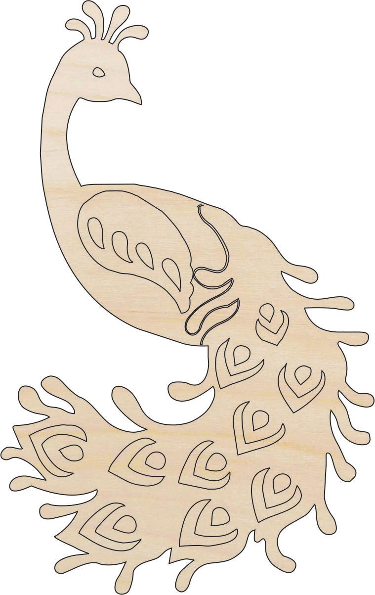 Peacock Wood Craft Shape - Laser Cut Baltic Birch Unfinished DIY Wood Art Supplies BRD21 - The Wood Shape Store