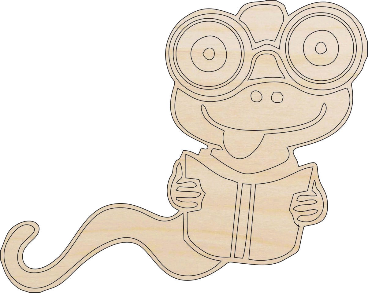 Worm Bookworm Wood Craft Shape - Laser Cut Baltic Birch Unfinished DIY Wood Art Supplies BUG98 - The Wood Shape Store