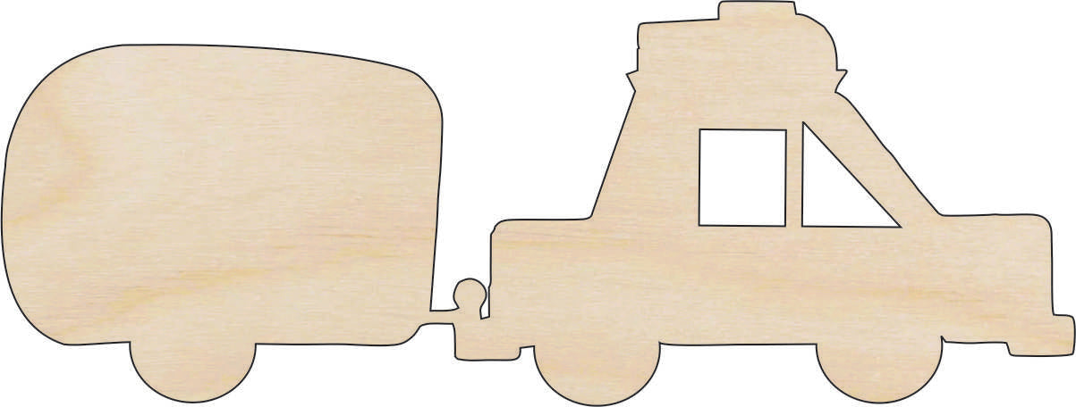 Car Camper - Laser Cut Out Unfinished Wood Craft Shape CAR22 Car Camper - Laser Cut Out Unfinished Wood Craft Shape CAR22