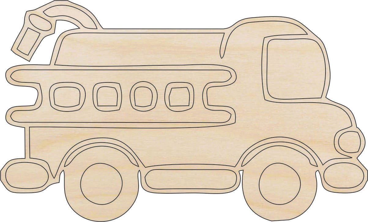 Firetruck Wood Craft Shape - Laser Cut Baltic Birch Unfinished DIY Wood Art Supplies CAR30 - The Wood Shape Store