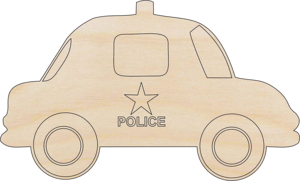 Police Car Wood Craft Shape - Laser Cut Baltic Birch Unfinished DIY Wood Art Supplies CAR33 - The Wood Shape Store