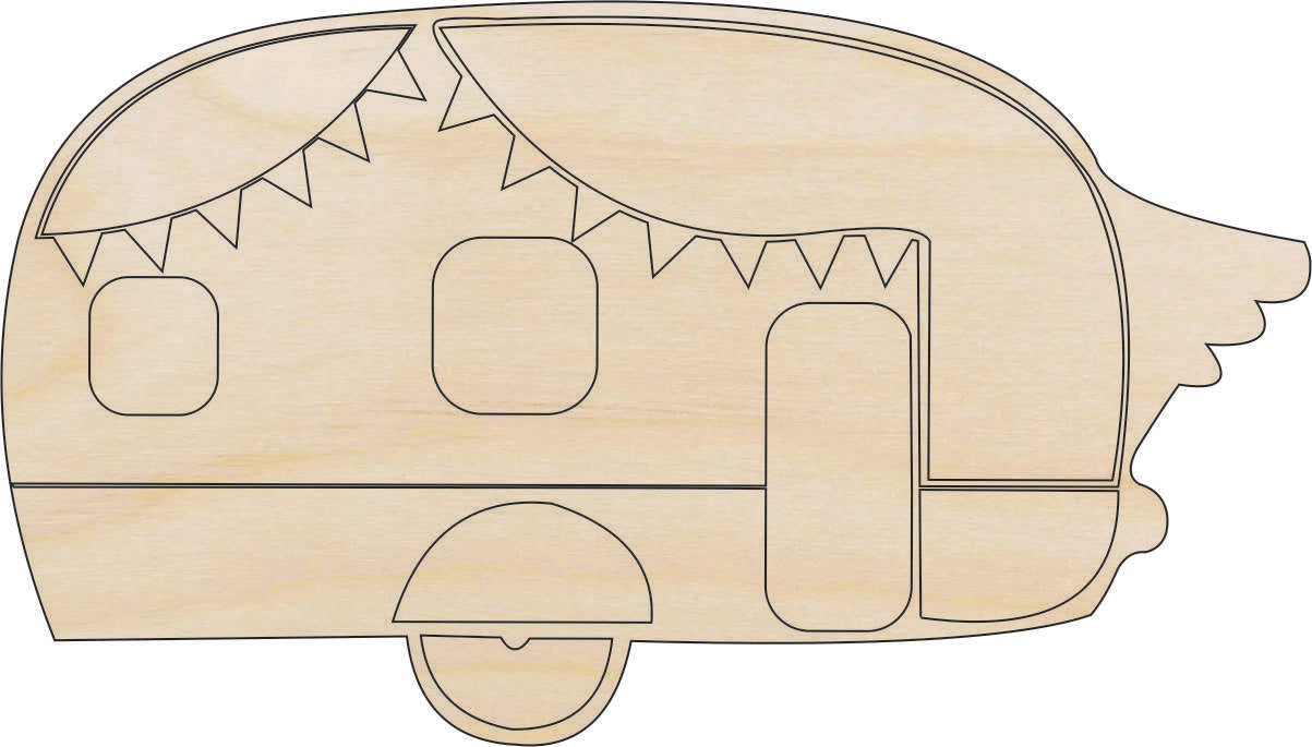 Car Camper - Laser Cut Out Unfinished Wood Craft Shape CAR75 Car Camper - Laser Cut Out Unfinished Wood Craft Shape CAR75