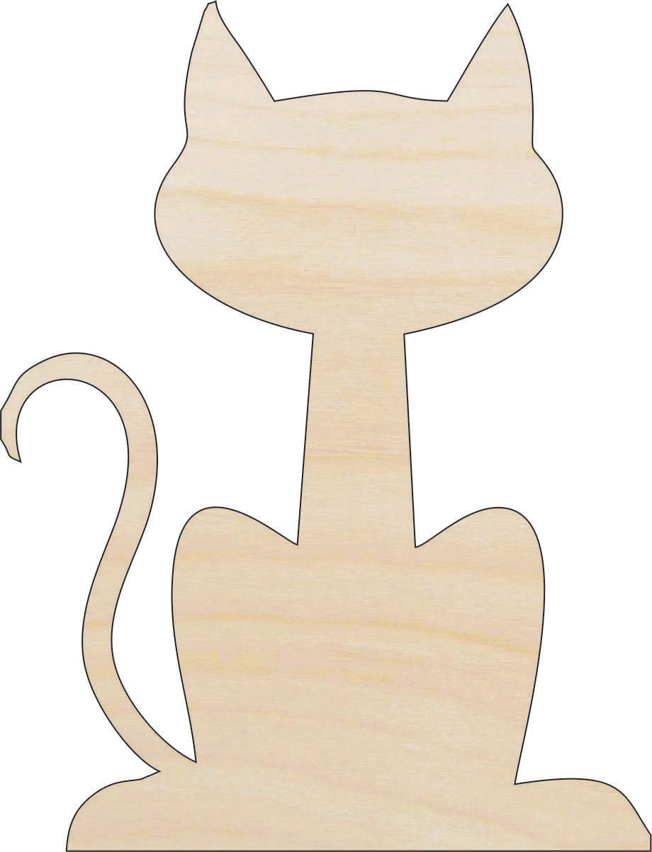 Cat Wood Craft Shape - Laser Cut Baltic Birch Unfinished DIY Wood Art Supplies CAT35 - The Wood Shape Store