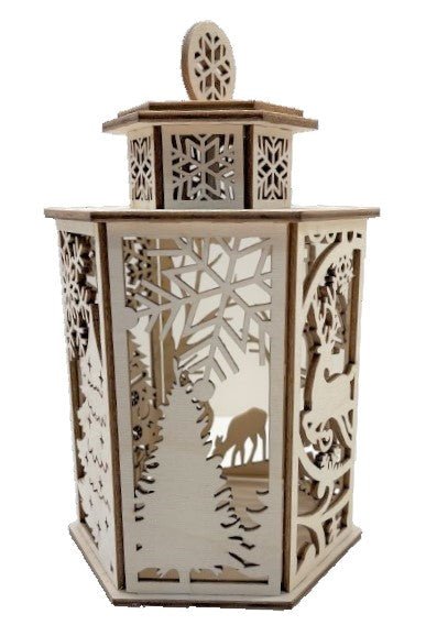 3D Christmas Scene Tealight Lantern Laser Cut Out Unfinished Wood - The Wood Shape Store