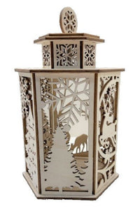 3D Christmas Scene Tealight Lantern Laser Cut Out Unfinished Wood - The Wood Shape Store