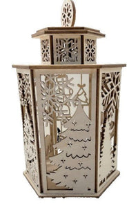 3D Christmas Scene Tealight Lantern Laser Cut Out Unfinished Wood - The Wood Shape Store