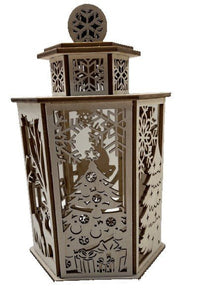 3D Christmas Scene Tealight Lantern Laser Cut Out Unfinished Wood - The Wood Shape Store