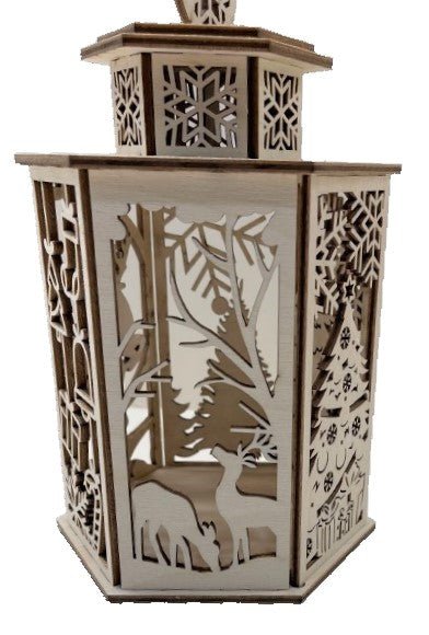3D Christmas Scene Tealight Lantern Laser Cut Out Unfinished Wood - The Wood Shape Store