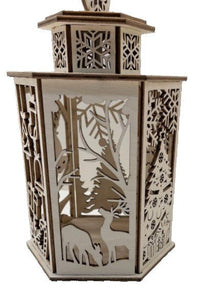 3D Christmas Scene Tealight Lantern Laser Cut Out Unfinished Wood - The Wood Shape Store