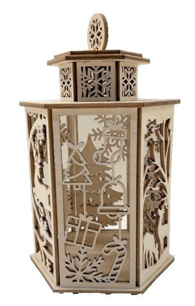 3D Christmas Scene Tealight Lantern Laser Cut Out Unfinished Wood - The Wood Shape Store