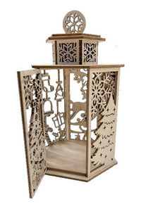 3D Christmas Scene Tealight Lantern Laser Cut Out Unfinished Wood - The Wood Shape Store