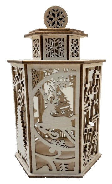 3D Christmas Scene Tealight Lantern  Laser Cut Out Unfinished Wood