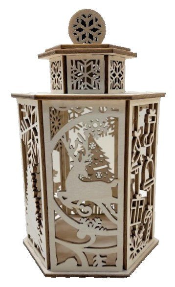 3D Christmas Scene Tealight Lantern Laser Cut Out Unfinished Wood - The Wood Shape Store