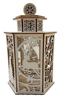 3D Christmas Scene Tealight Lantern Laser Cut Out Unfinished Wood - The Wood Shape Store