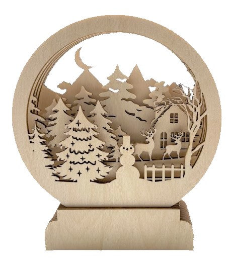 3D Christmas Scene Snow Globe  Laser Cut Out Unfinished Wood