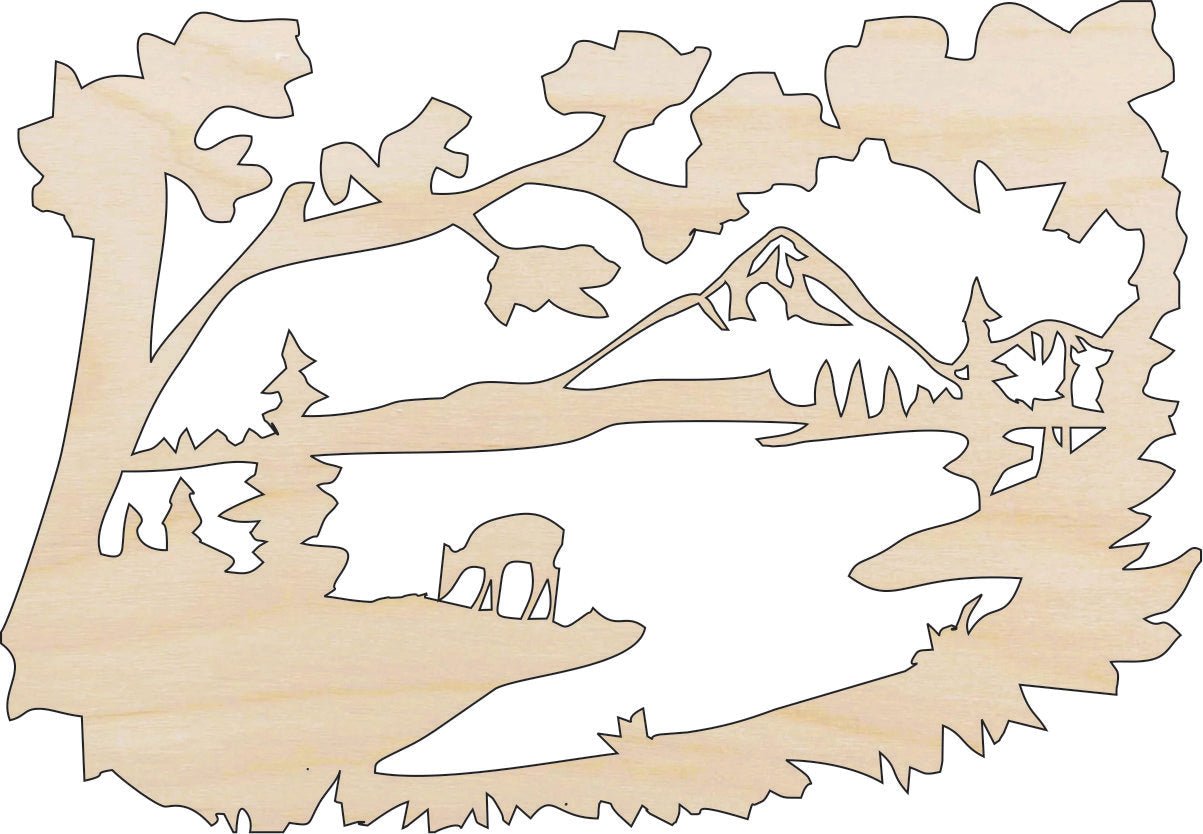 Deer Scene Wood Craft Shape - Laser Cut Baltic Birch Unfinished DIY Wood Art Supplies DER14 - The Wood Shape Store