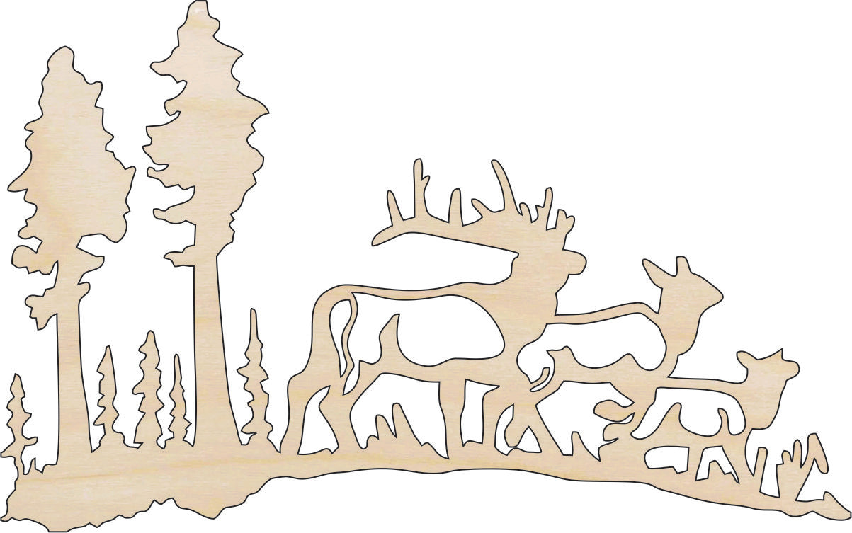 Scene Deer - Laser Cut Out Unfinished Wood Craft Shape DER42 Scene Deer - Laser Cut Out Unfinished Wood Craft Shape DER42