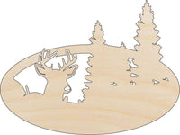 Deer Scene Wood Craft Shape - Laser Cut Baltic Birch Unfinished DIY Wood Art Supplies DER44 - The Wood Shape Store